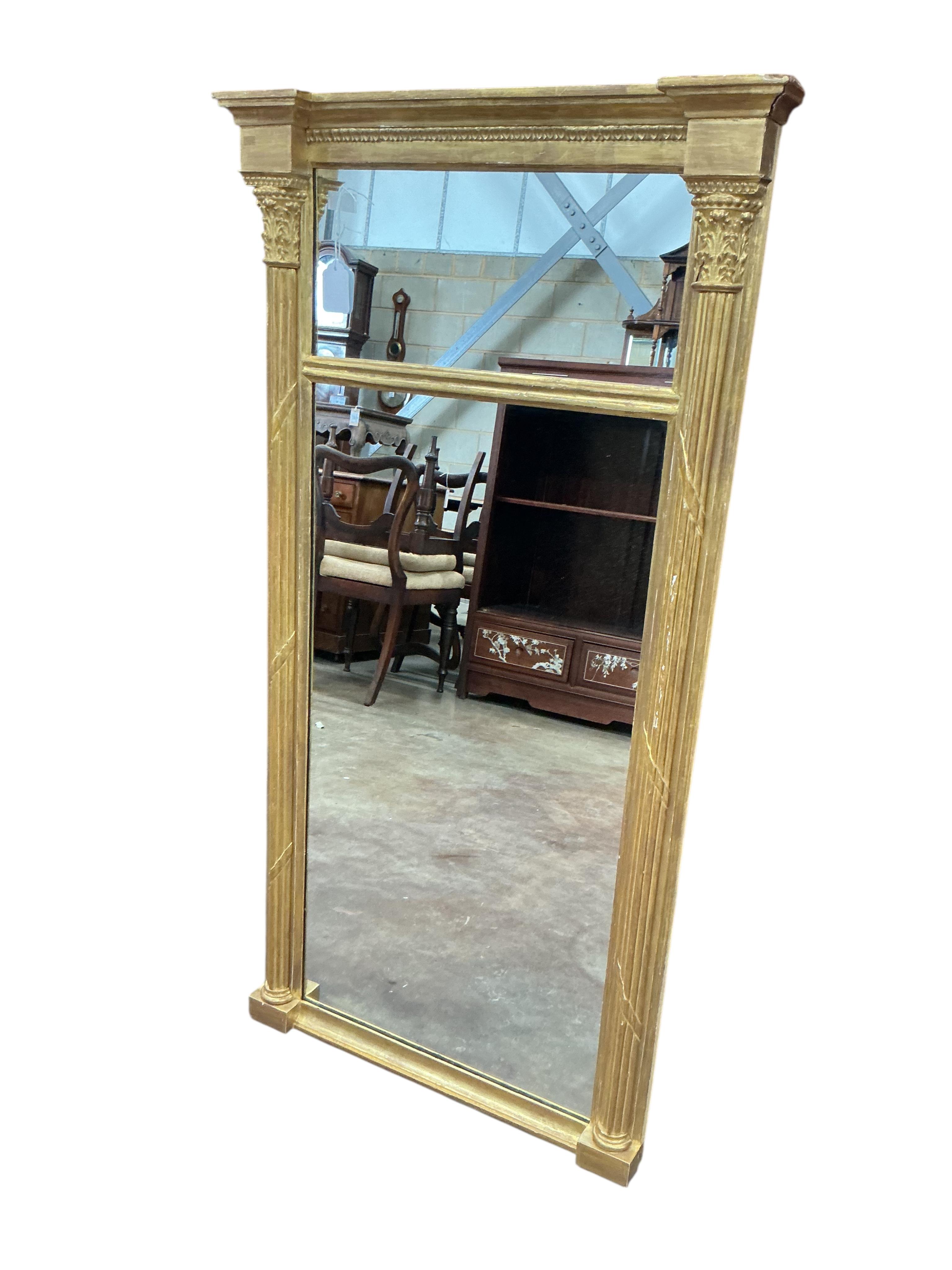 A Regency and later giltwood and composition pier glass, width 61cm, height 118cm